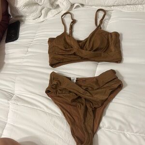 Aerie Brown Bikini Set size medium top and small bottom